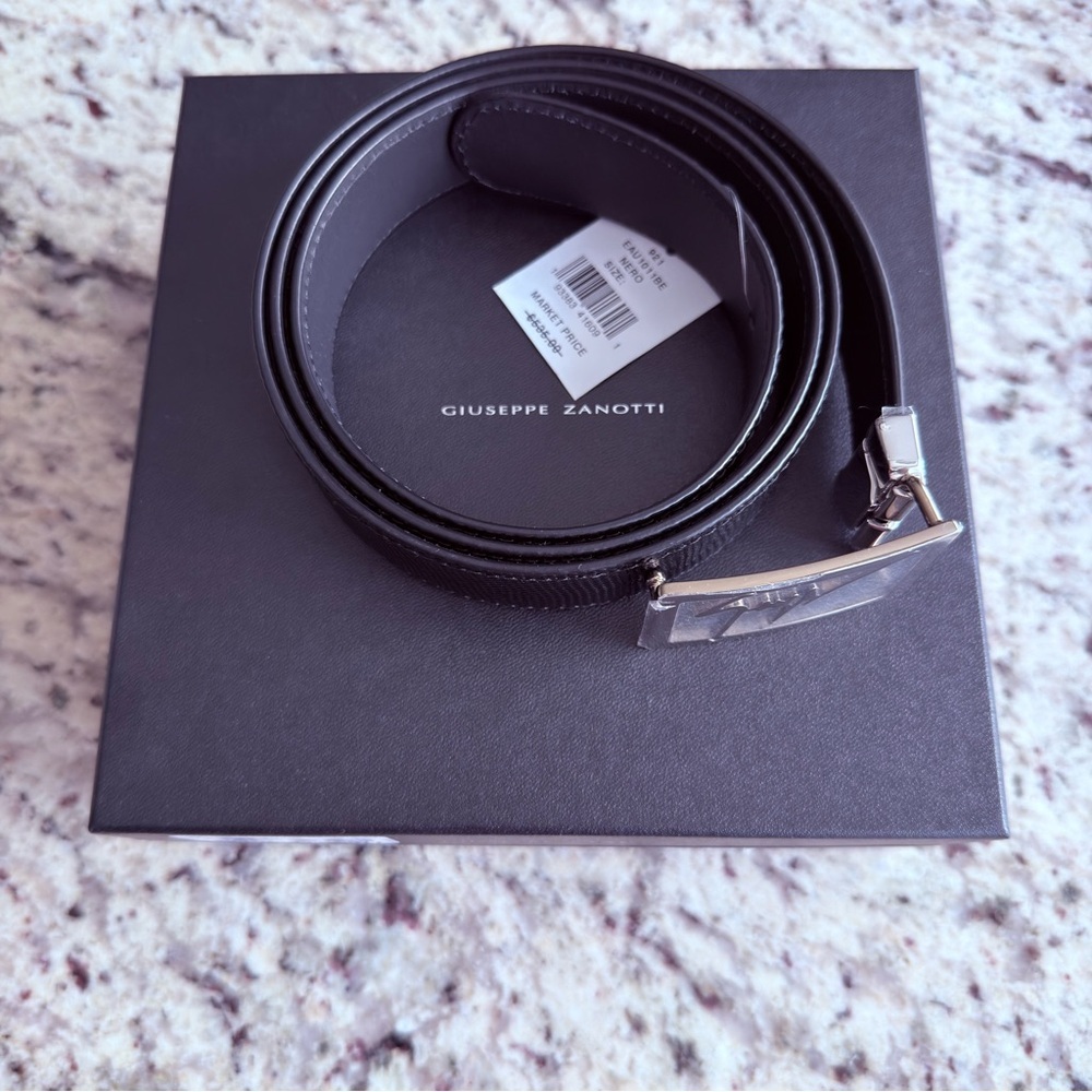 GIUSEPPE ZANOTTI Logo Black Leather Men’s Belt NWT!! - Picture 5 of 12